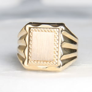 10k Rectangle Signet Ring | Solid 10 Karat Gold | Unique Unisex Large Statement Signet Ring | Father's Day Retirement Graduation Gift