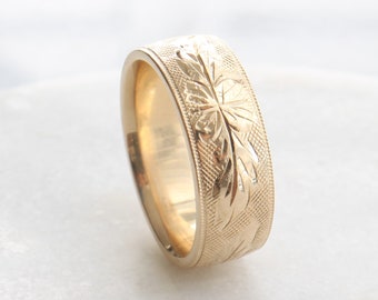 14k Gold Thick Filigree Ring | Vintage Solid 14k Yellow Gold | Size 8.75 | Unique Antique Style Wedding Band | Detailed Traditional Ring