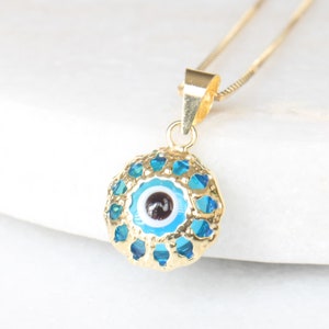 10k Gold Evil Eye Charm | 10k Yellow Gold Blue Evil Eye Pendant | Laced Gold Filigree Minimalist Evil Eye | Good Luck Charm