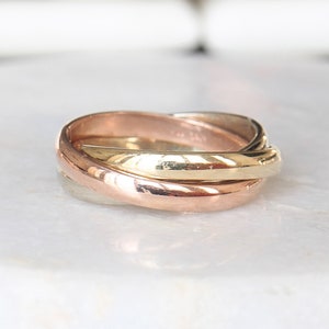 Bague empilable tricolore entrelacée 14 carats | menkDÜKE - Or blanc rose jaune 14 carats massif | Cadeau bague empilable pour elle | LIVRAISON GRATUITE