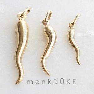 10k Italian Horn Charms | Real 10k Gold Pendant Cornicello Cornetto Corno Amulet Talisman Good Luck Evil Eye Malocchio Necklace Bridal Gift