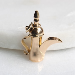 14k Dallah Coffee Pot Charm | Vintage Solid 14k Yellow Gold Middle Eastern Jewelry Arabic Pendant Necklace Unique Gift For Him Her