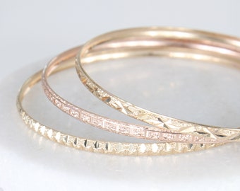 10k Diamond Cut Ladies Bangle Bracelet | menkDÜKE Solid Real Yellow Rose Gold Stacking Layering Gift for Her Bridal Wedding FREE SHIPPING
