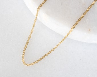 14k Rope Chain | 1.4 mm 20 Inch Delicate Rope Necklace | Solid 14k Yellow Gold