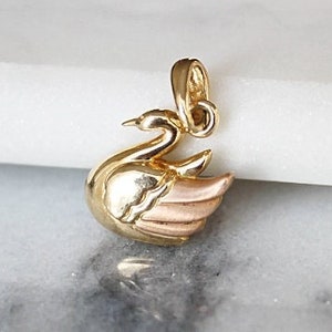 14k Gold Swan Charm | Vintage 14 Karat Yellow and Rose Gold Swan Charm | Swan Bird Necklace | Unique Gift for Her