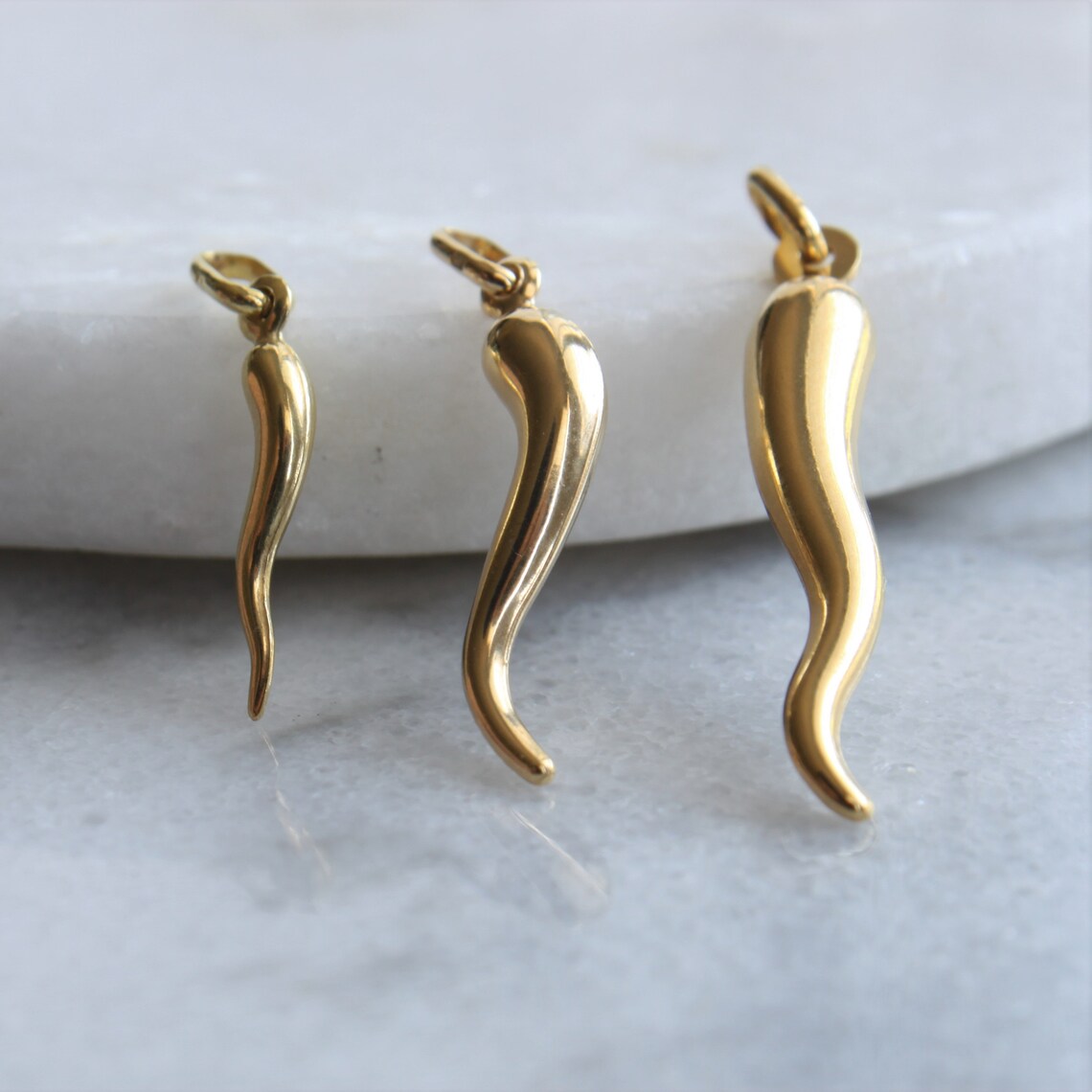 Italian Horn Charms 10k Yellow Gold Pendant Cornicello Etsy