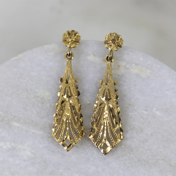 Lacy Drop Earrings | 10k Yellow Gold | Dangle & Dr