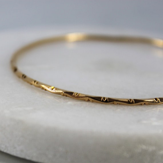 Solid Carved Rose Gold Bangle Bracelet | Solid 10k