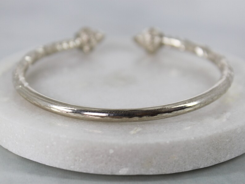 Sterling Silver Thick Etched Cuff Bracelet Bangle