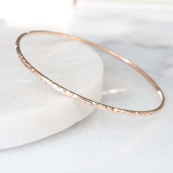 10k Petite Bangle Bracelet Solid 10k Yellow Gold Stacking Layering