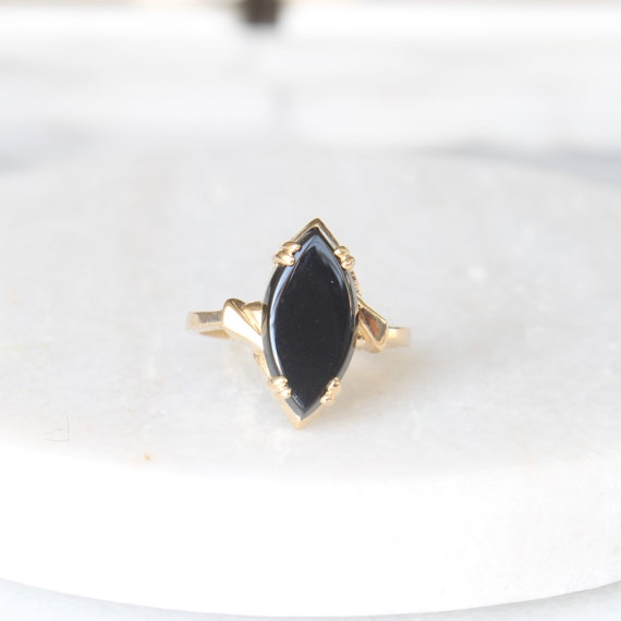 10k Marquise Black Onyx Ring Menkd ke Solid 10 KARAT GOLD Natural