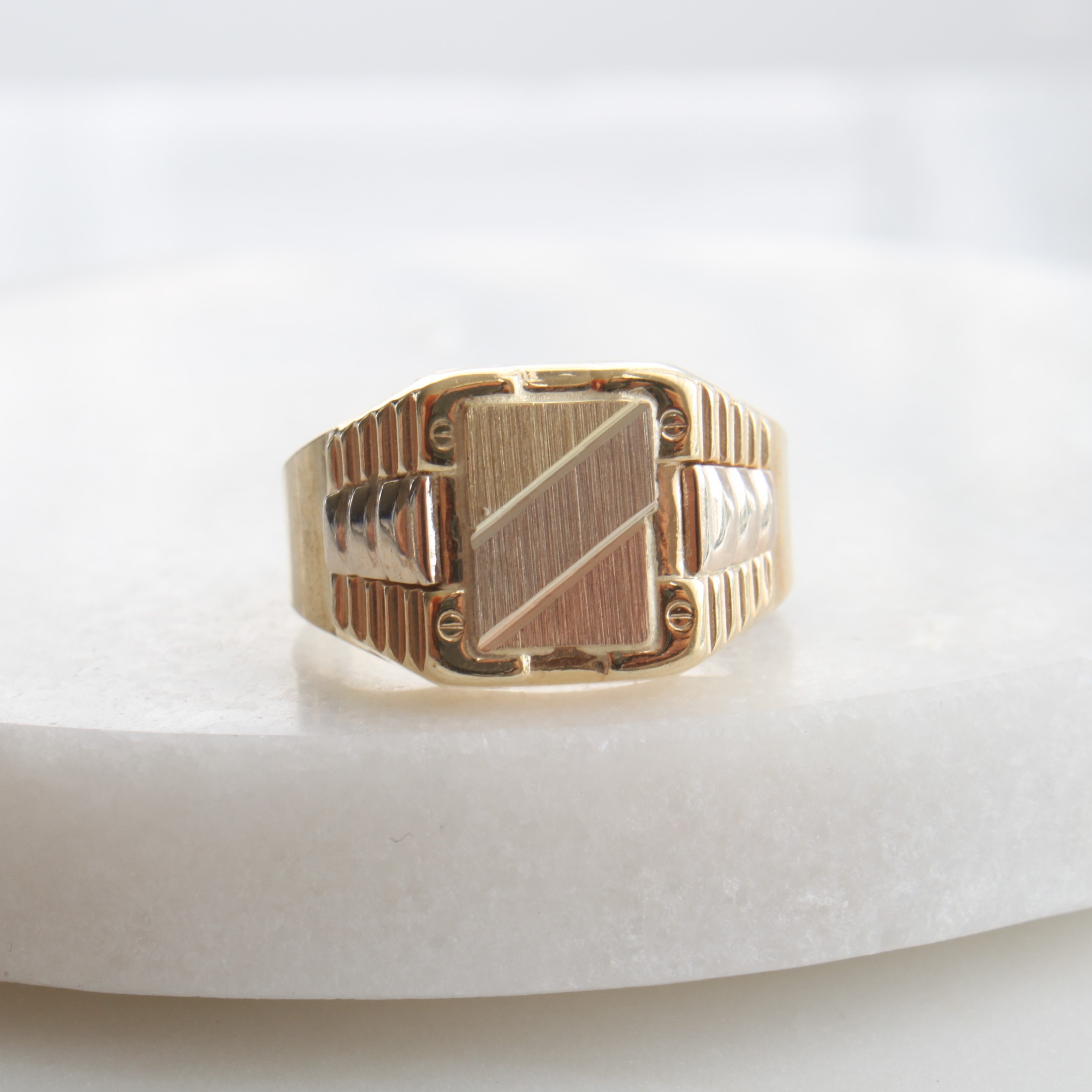 10k Tricolor Gold Signet Ring 10k Yellow White Rose Gold - Etsy