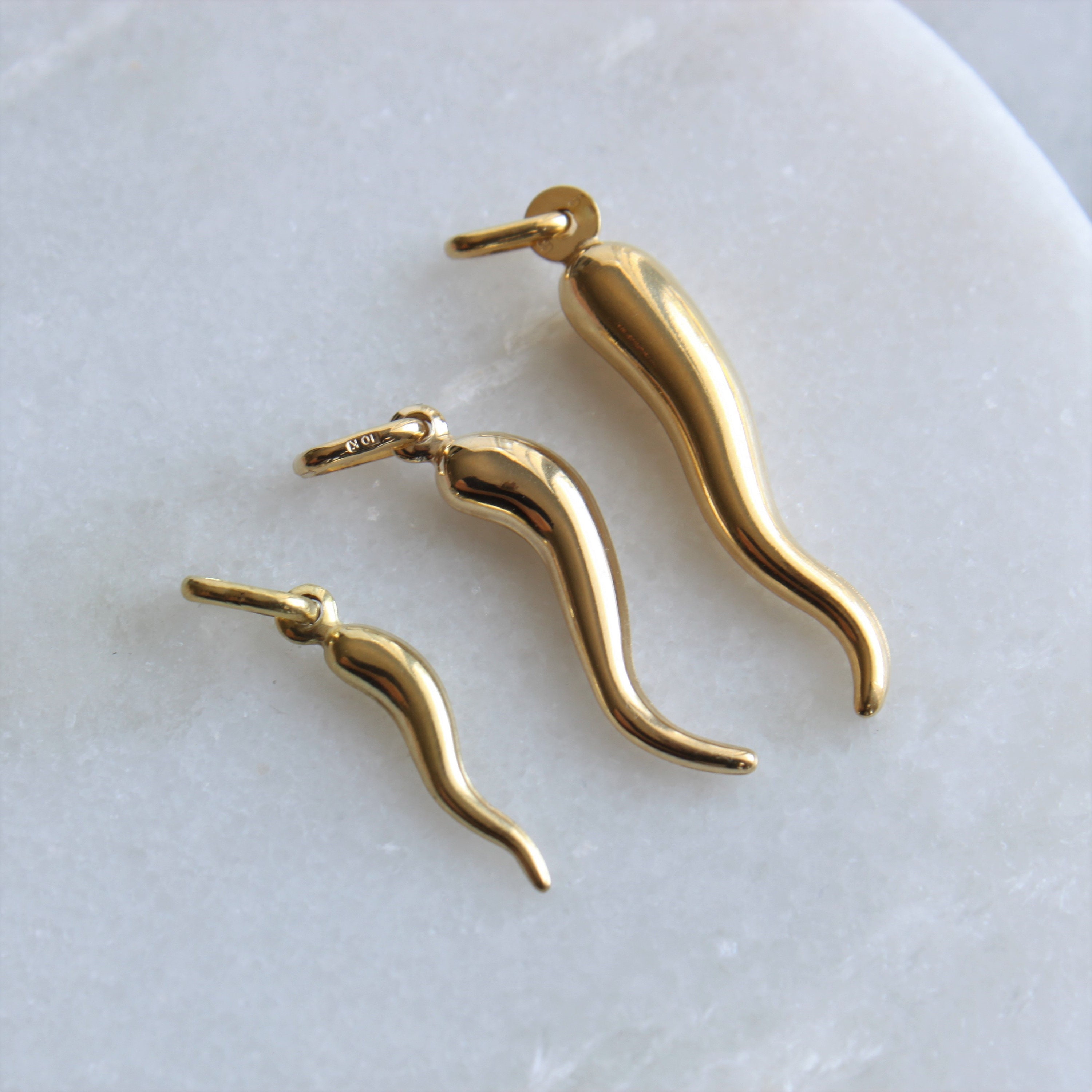 Italian Horn Charms 10k Yellow Gold Pendant Cornicello Etsy Australia