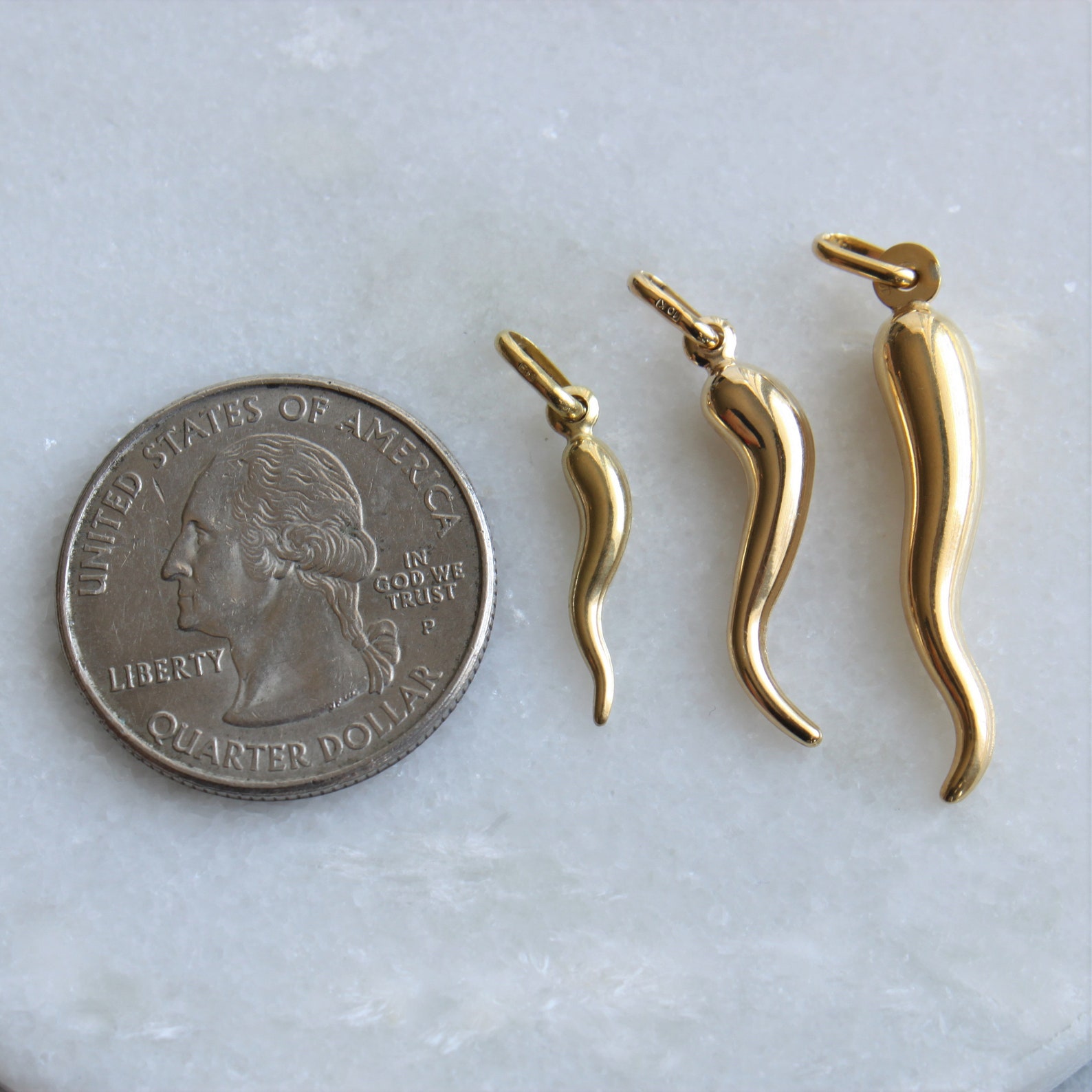 Italian Horn Charms 10k Yellow Gold Pendant Cornicello Etsy