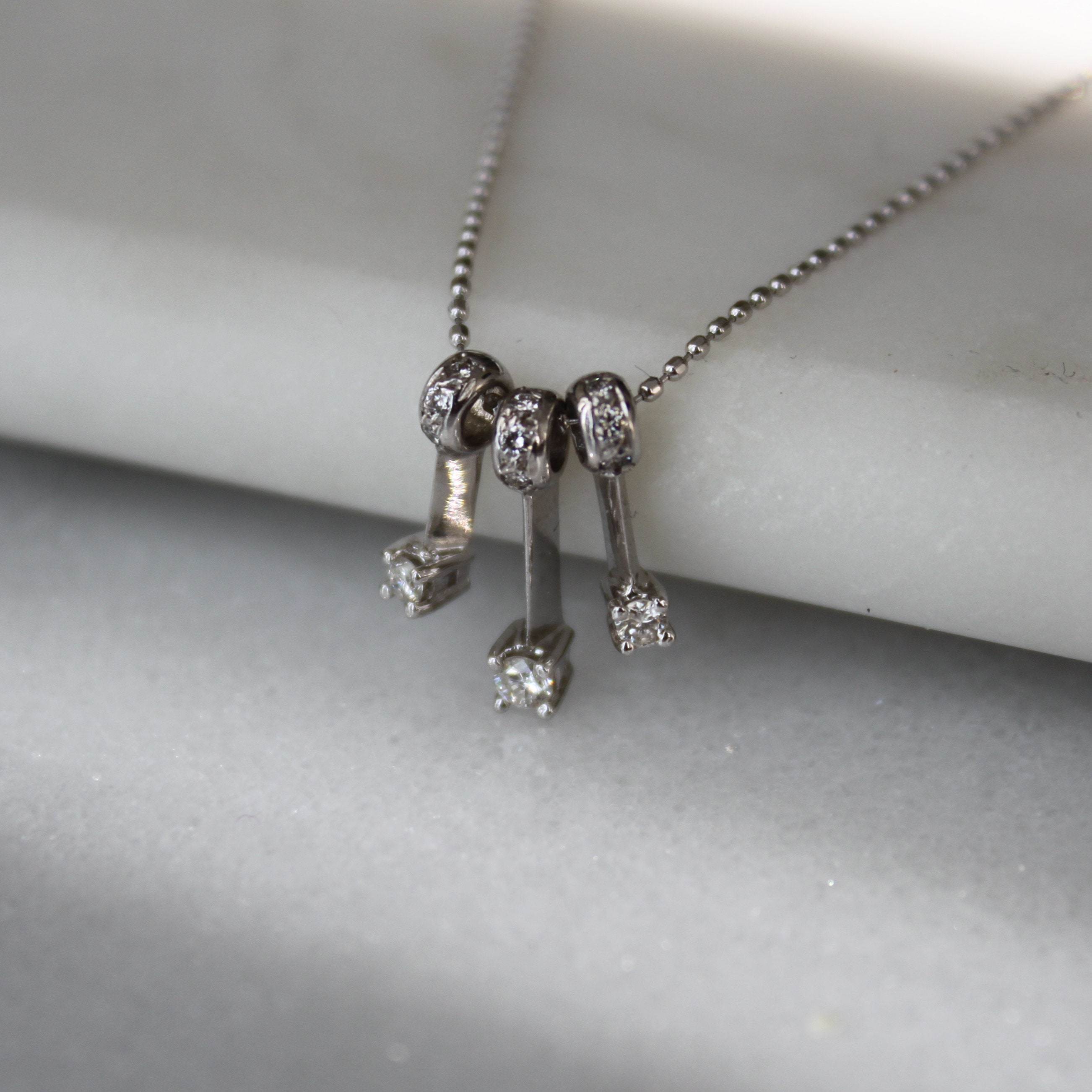 14k Gold Hanging Diamond Drop Necklace Vintage 14k White Etsy UK