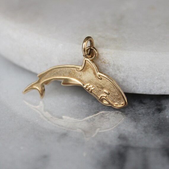 Flat Shark Pendant Charm | 10k Yellow Gold | Shark