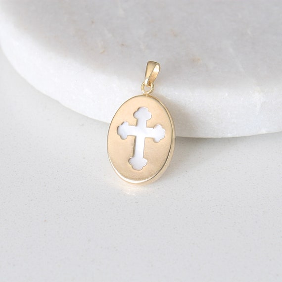 14k Gold Petite 13mm Budded Cross Charm Pendant 14k Gold Petite 13mm Budded Cross Charm Pendant