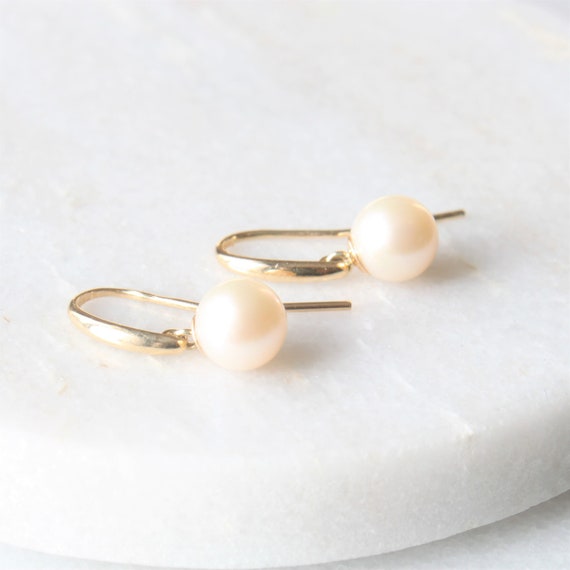 14k Fish Hook Pearl Drop Earrings Solid 14k Yellow Gold Genuine Pearls Pearl Dangle Bridal Wedding Handmade Earrings Gift for Her Etsy Canada