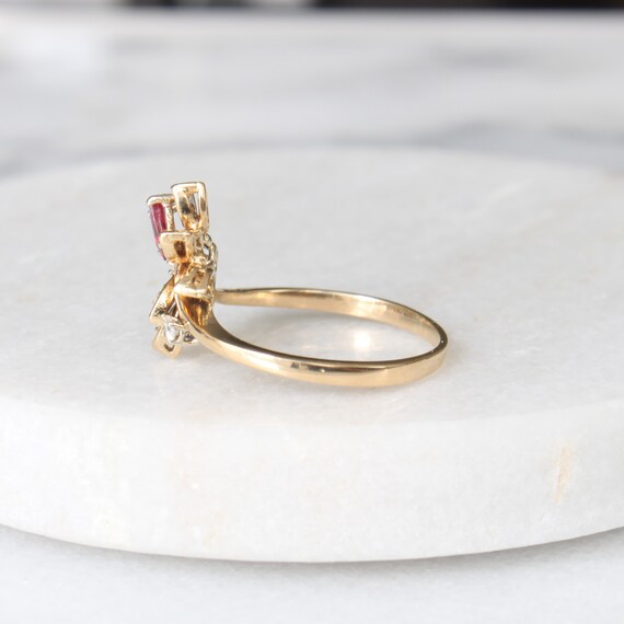 18k Gold Ruby Diamond Flower Ring | Vintage Solid… - image 4