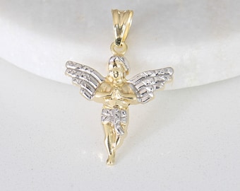10k Praying Angel Charm | menkDÜKE - Real Genuine 10k Gold Winged Angel Pendant Necklace Bridal Wedding Mother's Day Unique Gift for Him Her