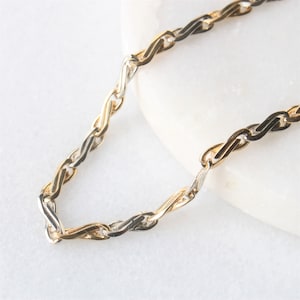 10k Two Tone Ladies Link Bracelet | Solid Real 10k Yellow and White Gold Vintage Stacking Layering Unique Wedding Bridal Gift for Her