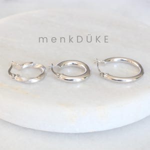 14k White Gold Hoop Earrings | menkDÜKE - Real 14 Karat Plain Polished Thick Hoops Unique Bridal Wedding Annivesary Mothers Day GIFT for HER
