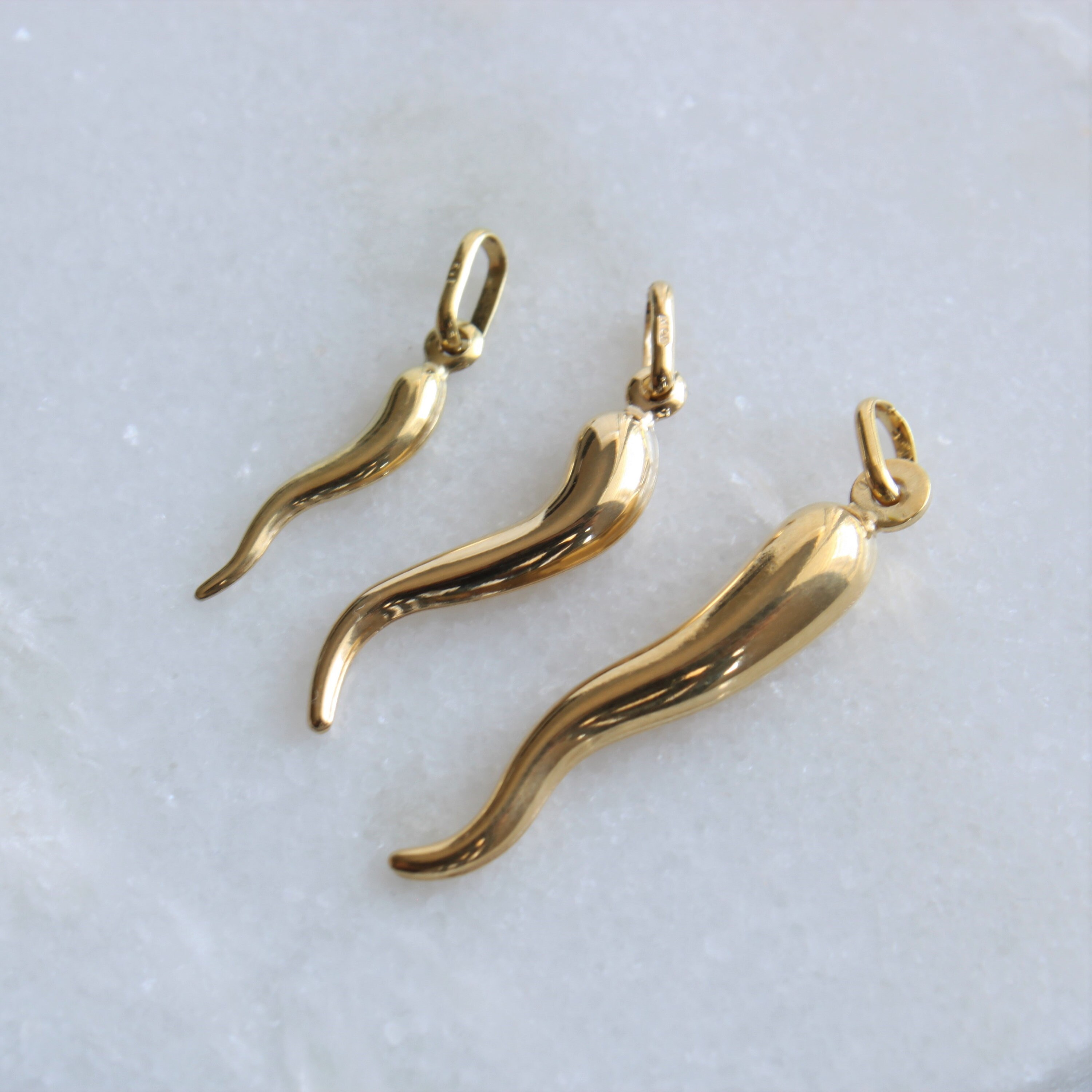 Italian Horn Charms 10k Yellow Gold Pendant Cornicello Etsy