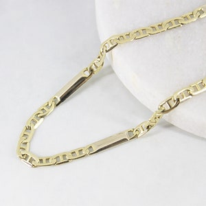10k Mariner and Bar Chain | Solid 10 Karat Real Gold Unique Layering Stacking Wedding Anniversary Bridal Men&#39;s Necklace Gift for Him Her