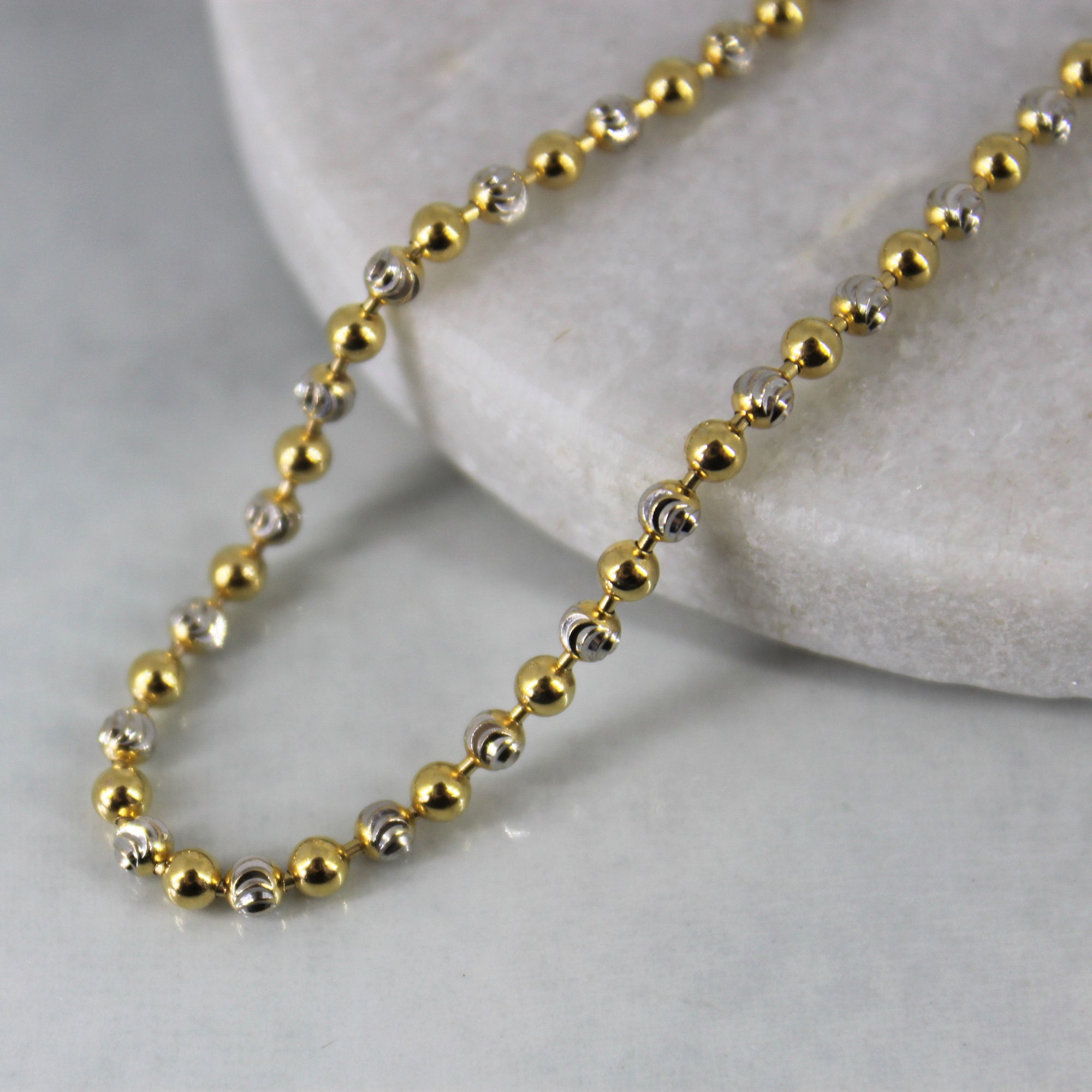 White and Yellow Ball Chain Bracelet Solid 10k Gold Bead Etsy