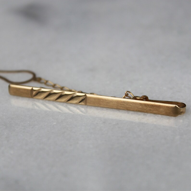 10k Yellow Gold Men/'s Tie Clip Classic Brushed Gold Tie Bar
