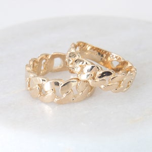 10k Cuban Link Wedding Band | Solid 10k Yellow Gold Unique Genuine Mens Ladies Wedding Anniversary Ring Gift for Him Her Fathers Day Present