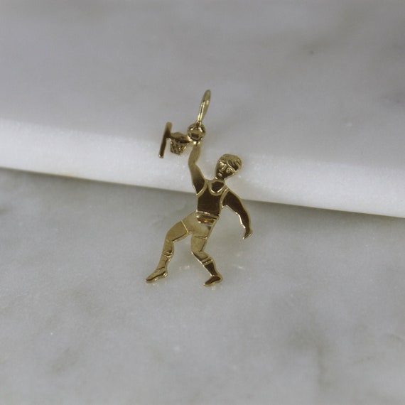 Rotating Basketball Player Charm | 10k Yellow Gold