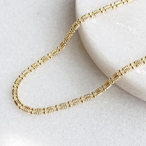 10k Gold Ball and Bar Necklace | Solid 10k Yellow Gold | Unique Milgrain Double Strand Chain | Gift for Her | Anniversary Birthday