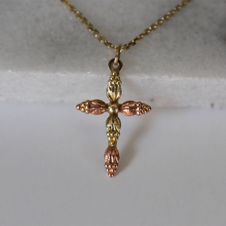 10k Two Tone Gold Cross Rose Gold and Yellow Gold Two Tone Cross