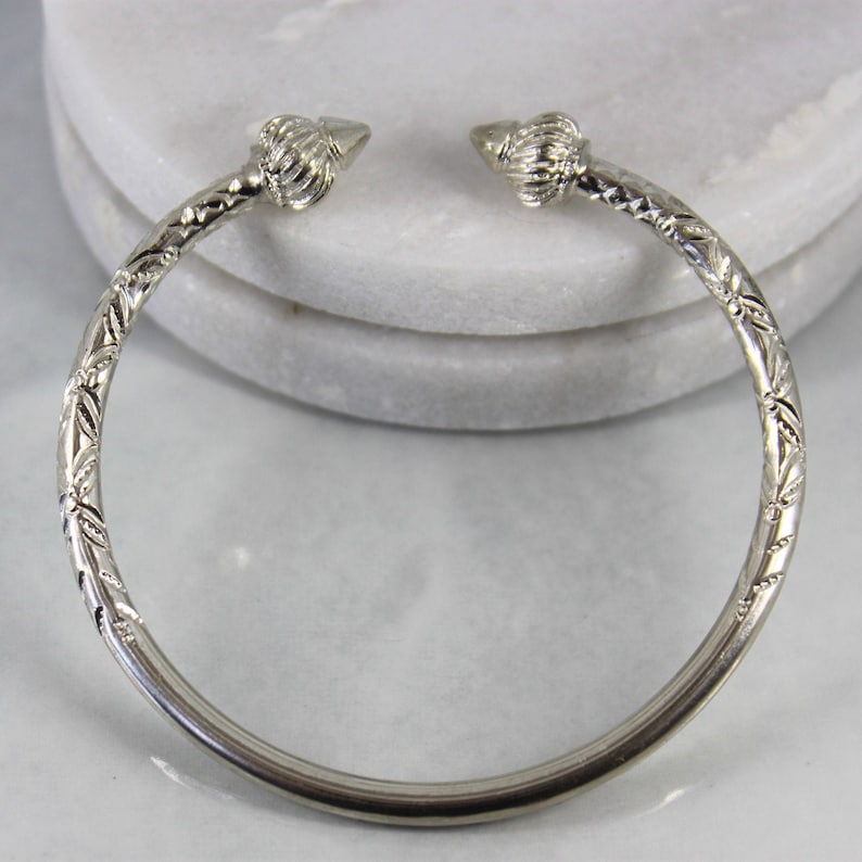 Sterling Silver Thick Etched Cuff Bracelet Bangle