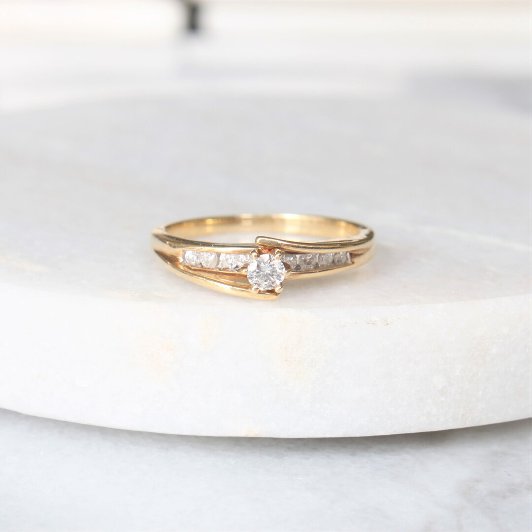 14k Diamond Engagement Ring | Solid 14 Karat Yellow Gold Genuine ...