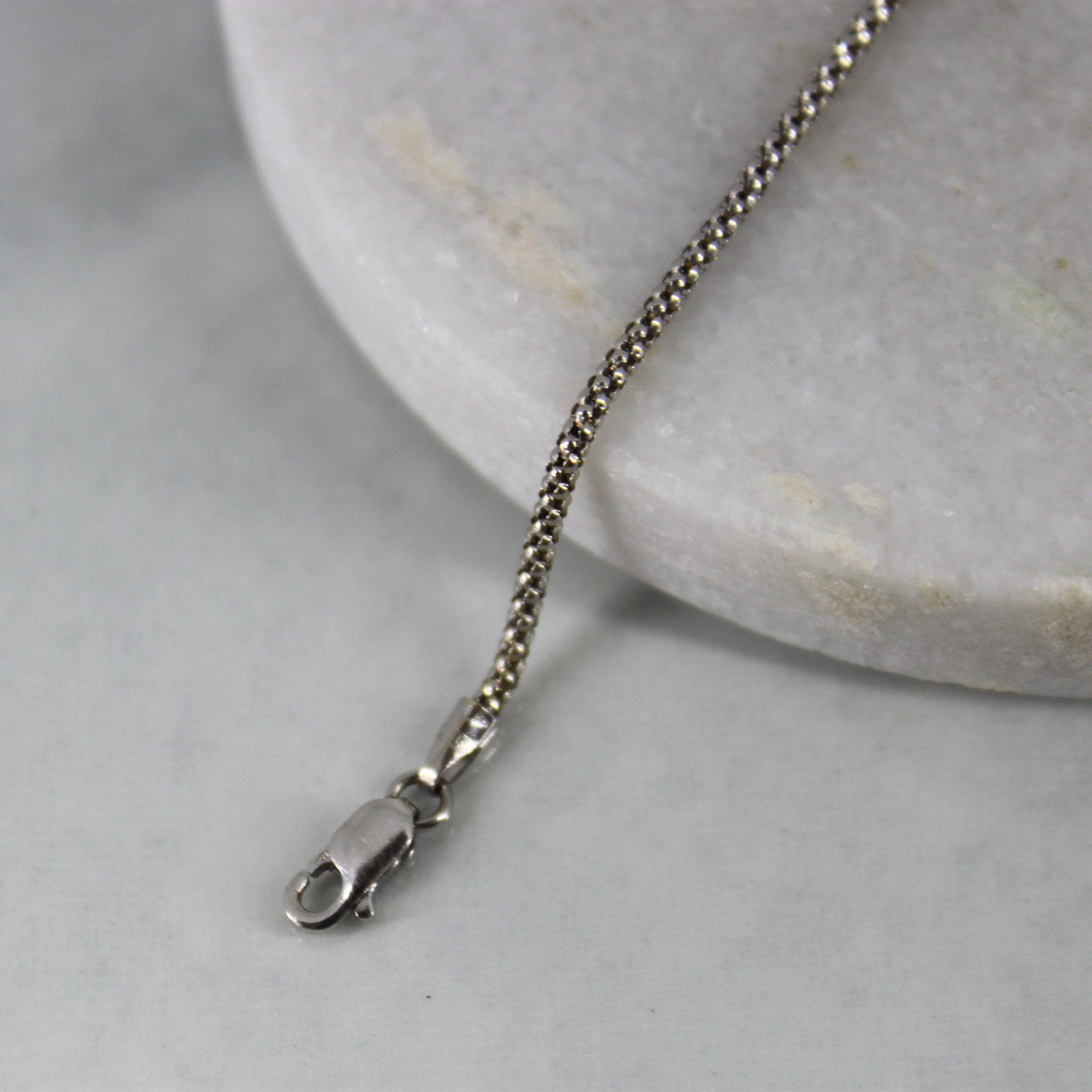 1.6 Mm White Gold Vintage Popcorn Chain Necklace 18k White Etsy