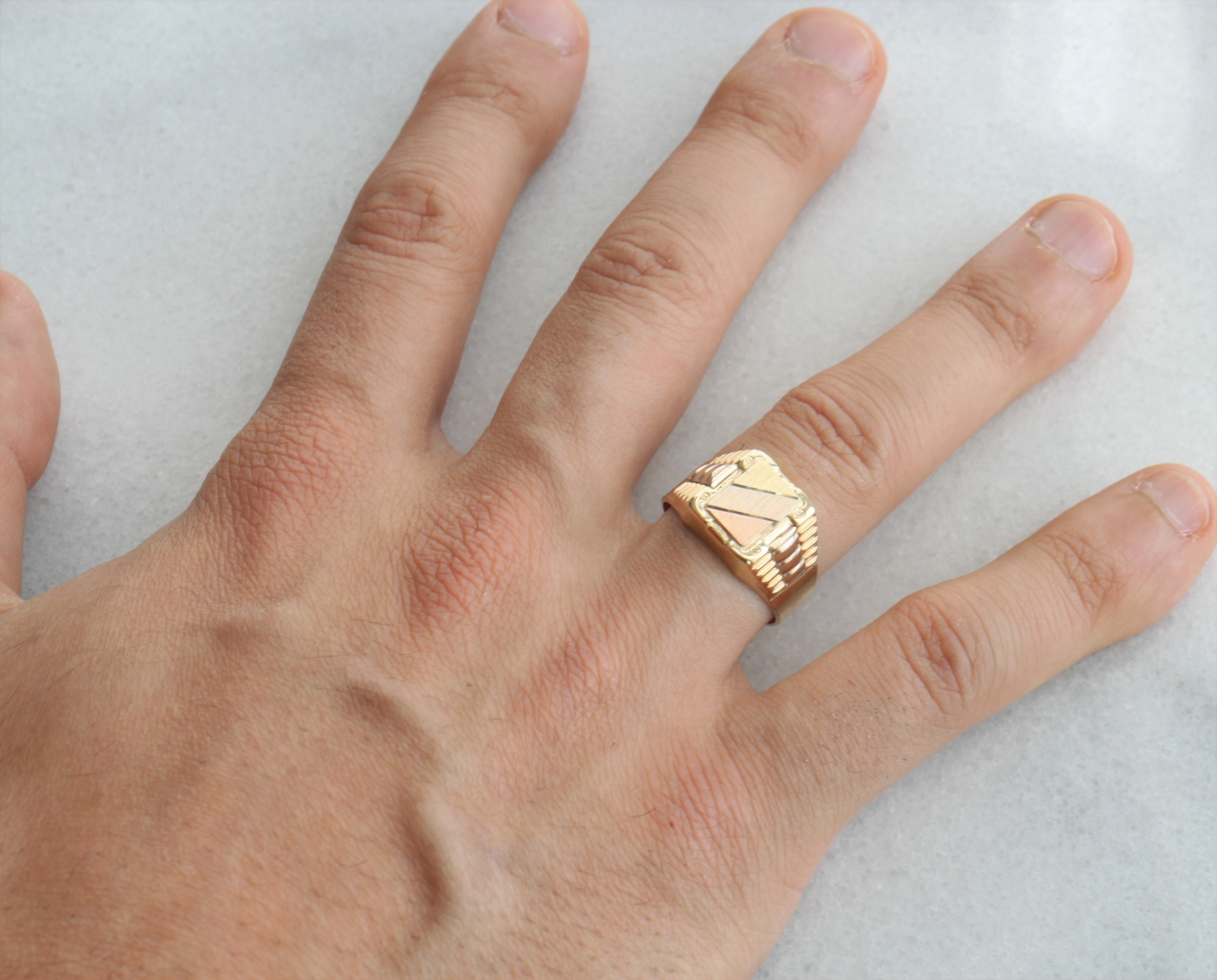 10k Tricolor Gold Signet Ring 10k Yellow White Rose Gold - Etsy