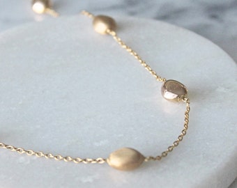 14k Gold Bead Necklace | Vintage 14k Yellow Gold | 18 inches | Unique Ball Beaded Statement Layering Necklace | Gift for Her Birthday