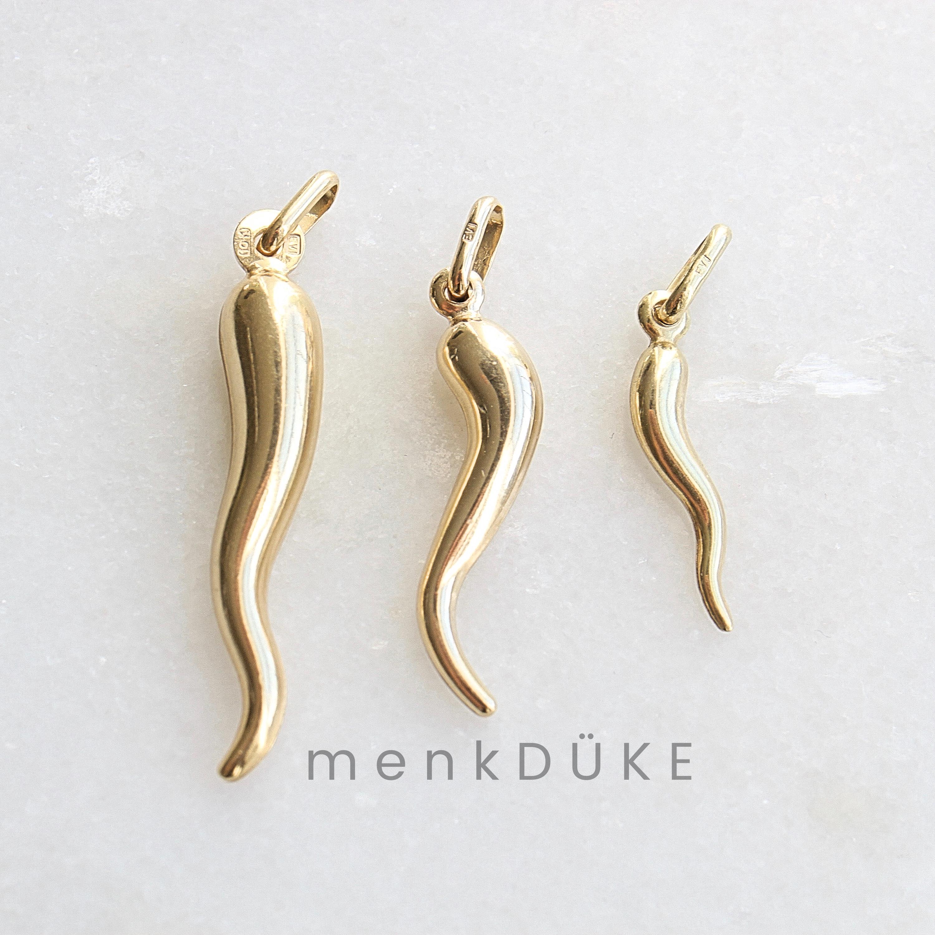 10k Italian Horn Charms | Real 10k Gold Pendant Cornicello Cornetto Corno Amulet Talisman Good Luck Evil Eye Malocchio Necklace Bridal Gift