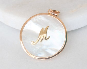 18k M Initial Pendant | menkDÜKE - Solid 18k Gold | Genuine Mother of Pearl Personalized Pendant Necklace Unique Gift for Her |FREE SHIPPING