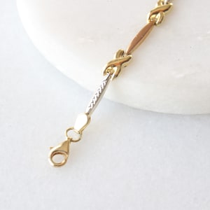 10k Tricolor Hugs and Kisses Bracelet | Real 10k Yellow, White and Rose Tricolour Gold Stacking Layering Unique Bridal Wedding Gift for Her