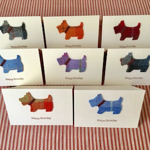 Carte d'anniversaire pour chien Scottie en tissu Harris Tweed