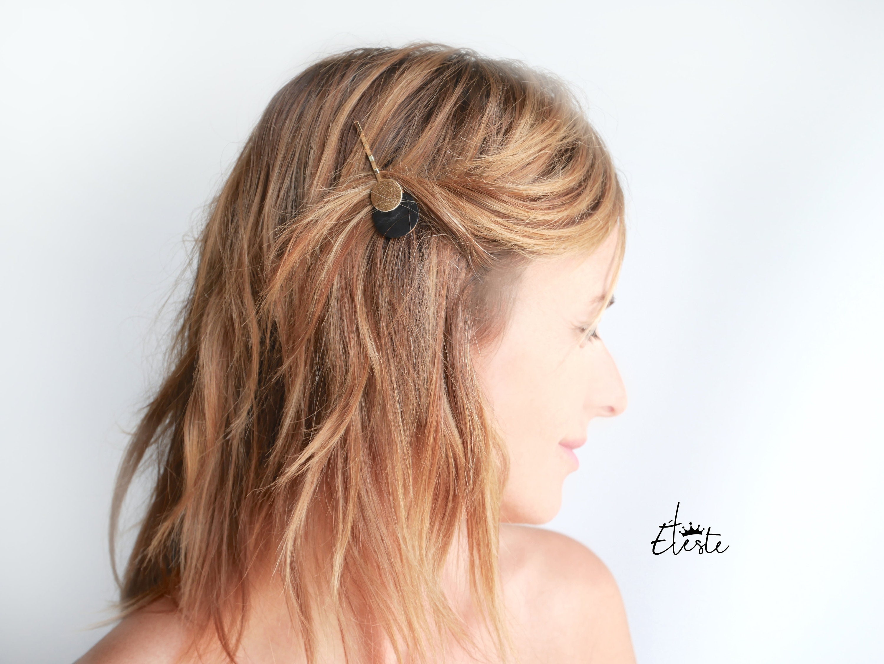 Golden Leather Hair Bar Easy And Chic Hairstyle For Wedding Etsy