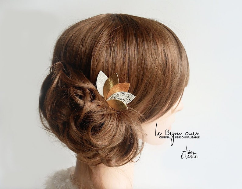 Peak Bun Hairstyle Wedding Gold And White Leather 12 Cm White Etsy