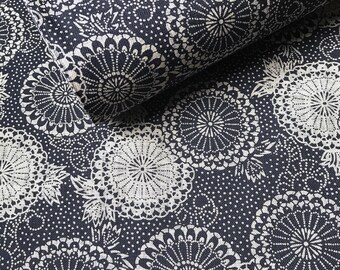 Tissu japonais, motif traditionnel, bleu marine et beige, coton 110x50 (305)