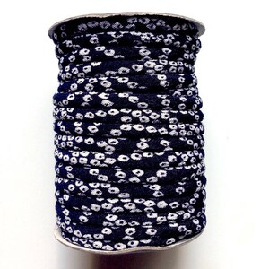 cordons japonais 3mm, Chirimen, bleu marine et blanc (C3413-3)