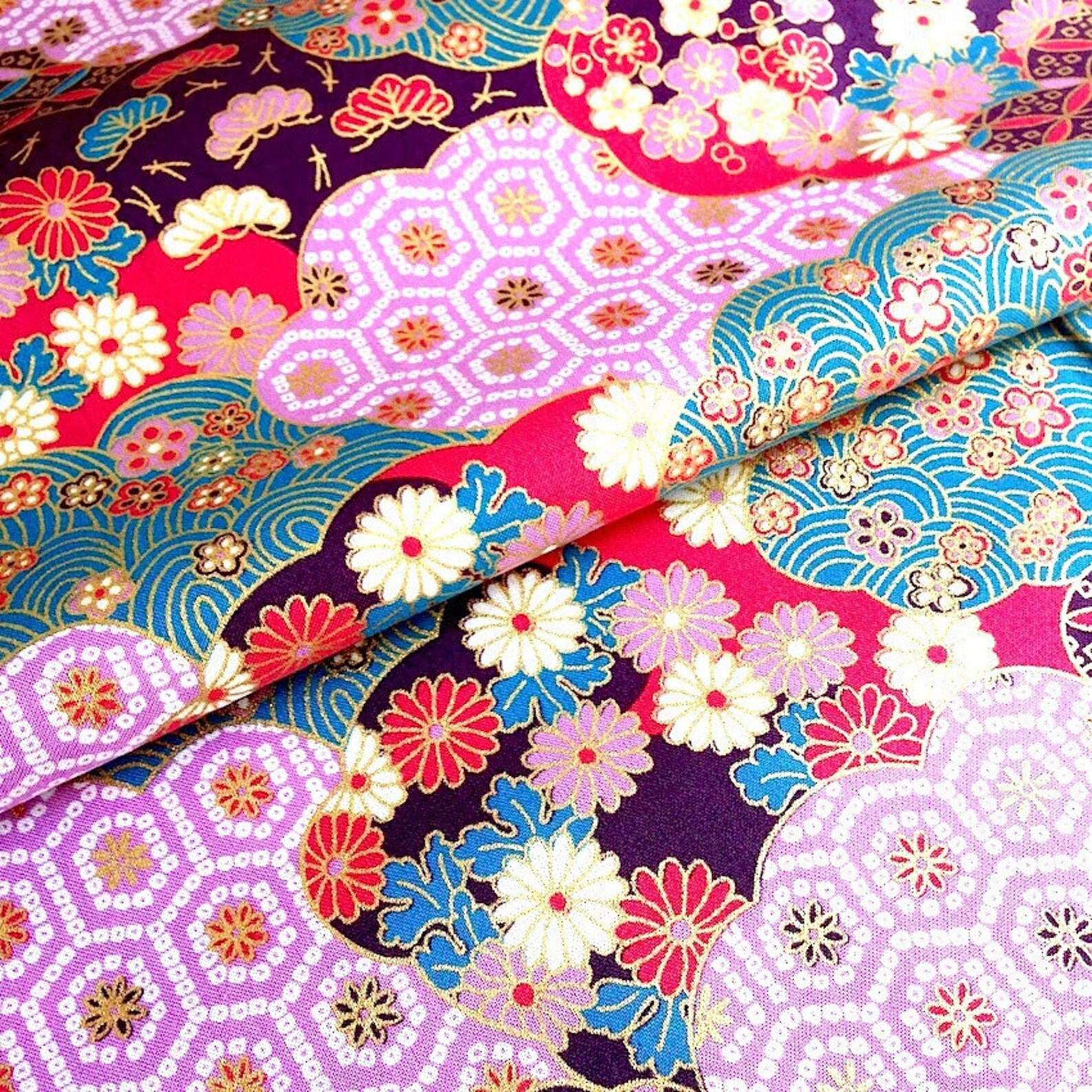 Japanischer Stoff traditionelles Muster Blume Baumwolle Etsy.de