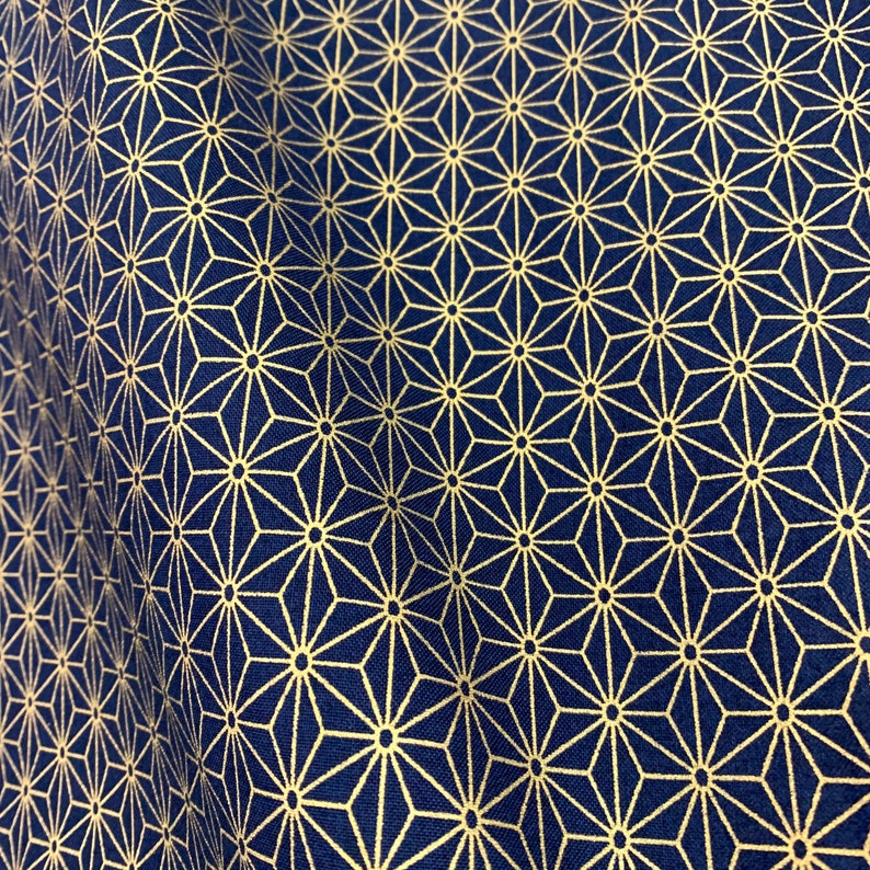 Japanese Fabric Traditional Gold ASANOHA Pattern Navy Blue Etsy
