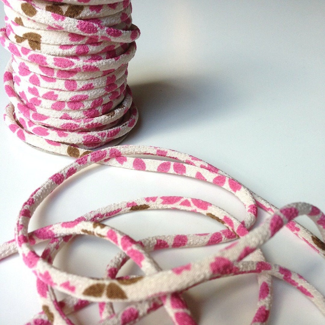 Cordon Pattern 3mm Japanese Cords, Chirimen, Cherry Blossom Pattern, Pink and Beige ...